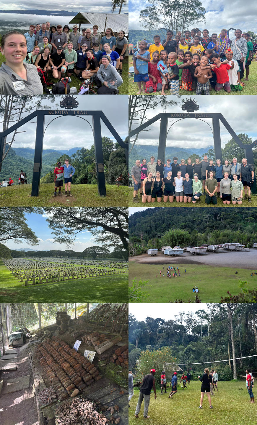 Montage, inclduing particiapnts, villagers, war cemetary