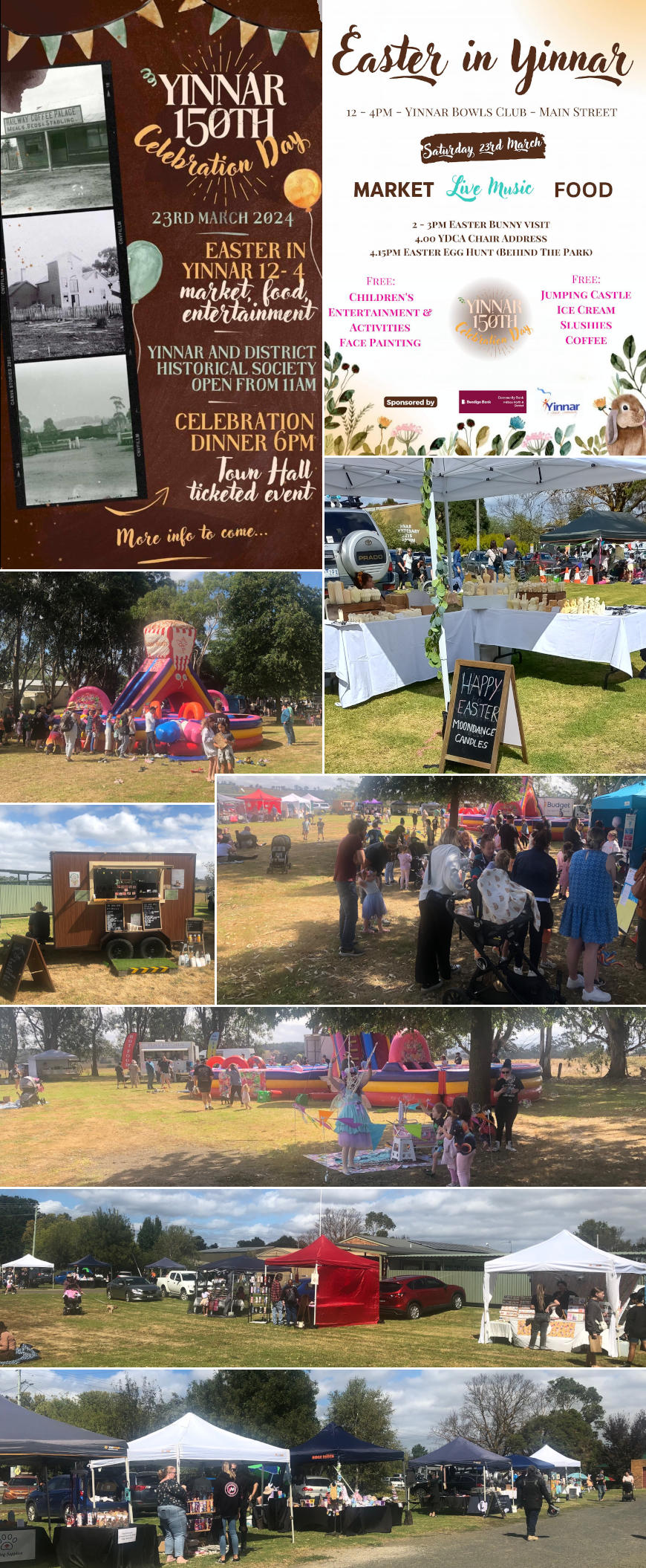 Collage of stalls and attractions for the fair