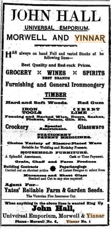 Advertisment for John Hall Universal Emporium