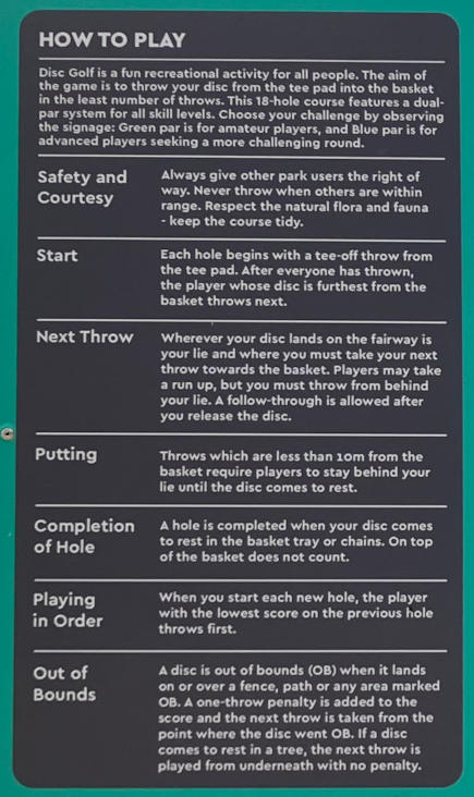 Part of the course board showing the rules