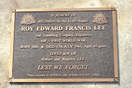Grave Plaque for Roy Edward Francis Lee