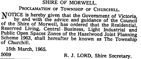 Newspaper Proclamation of Town Of Churchill, 1965