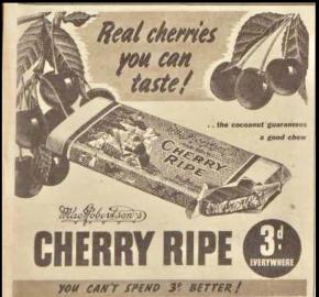 Old advertisement for Cherry Ripe (3d a bar!)