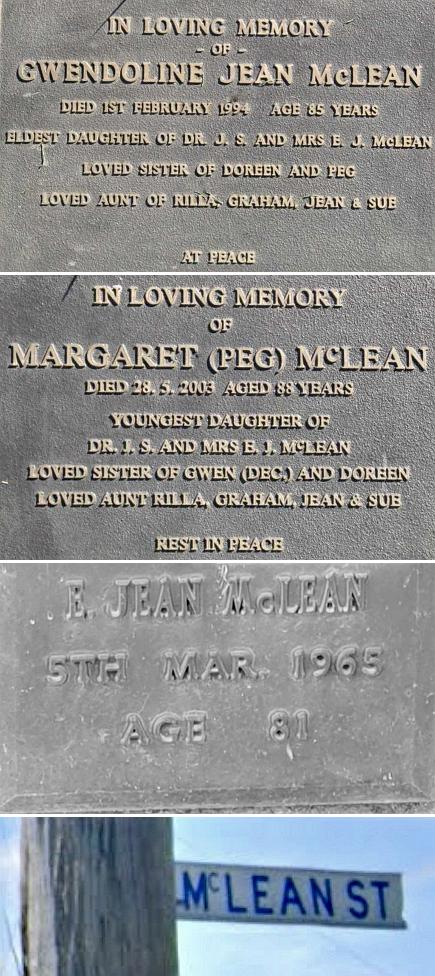 Three grave plaques of Gwen, Peg and Jean McLean