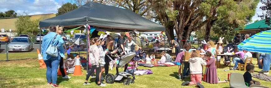 Stall and people at the festival