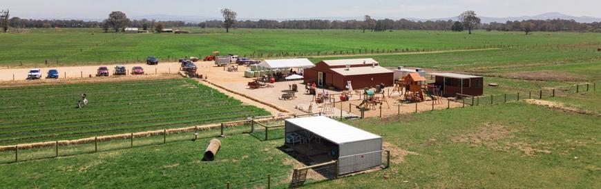 Aerial View of the Berry Dairy - farm in green padocks