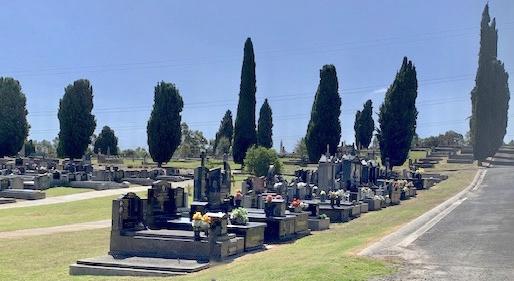 Hazelwood Cemetary - General View with graves and cyprus trees