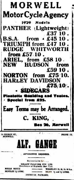 Newspaper advertisements for a motor cycle agency and car retail