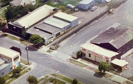 Aerial view of old Intermodal site and building