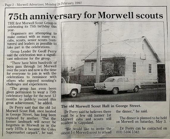 News Clipping about Morwell Scouts Anniversary (in 1997)