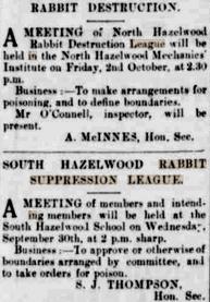 Newspaper announcements for Hazelwod Rabbit Destruction Leagues